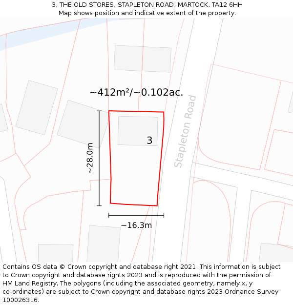 3, THE OLD STORES, STAPLETON ROAD, MARTOCK, TA12 6HH: Plot and title map