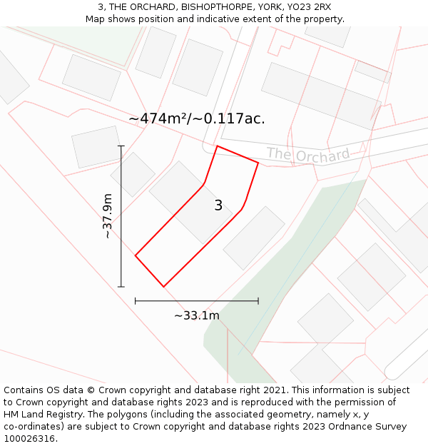 3, THE ORCHARD, BISHOPTHORPE, YORK, YO23 2RX: Plot and title map