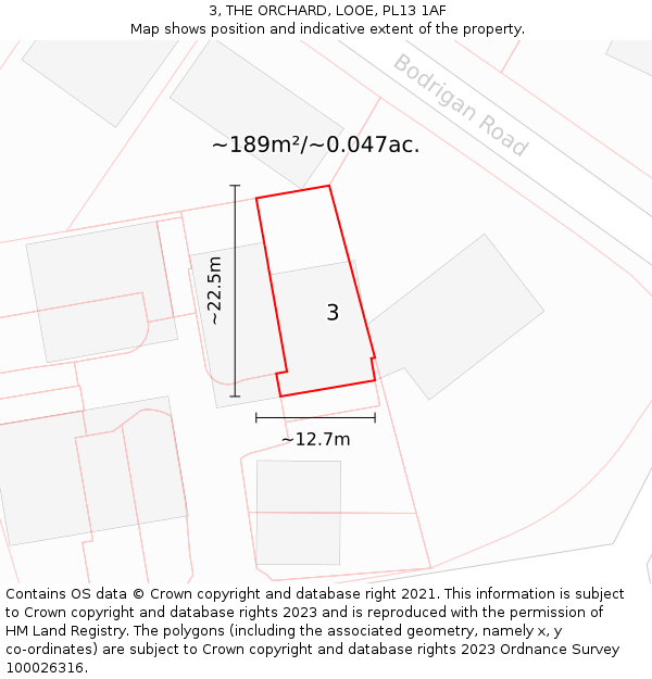 3, THE ORCHARD, LOOE, PL13 1AF: Plot and title map