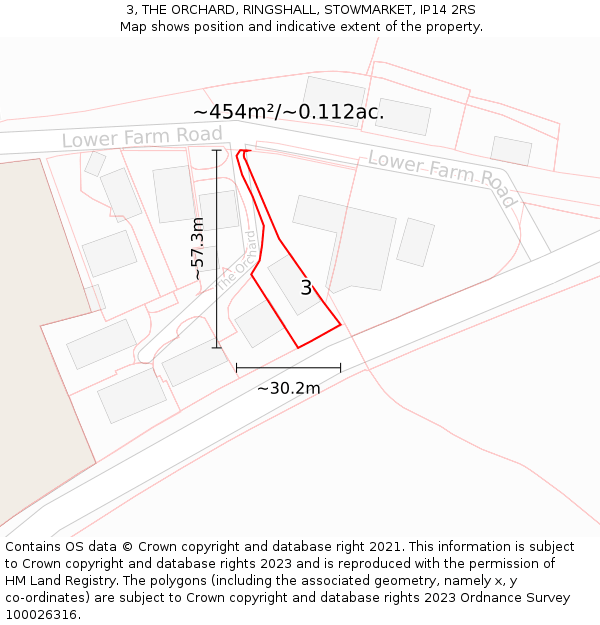 3, THE ORCHARD, RINGSHALL, STOWMARKET, IP14 2RS: Plot and title map