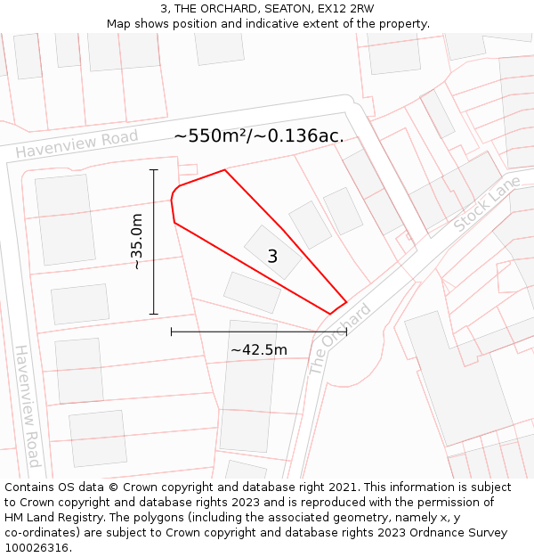 3, THE ORCHARD, SEATON, EX12 2RW: Plot and title map