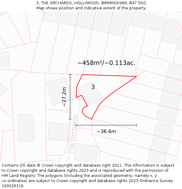 3, THE ORCHARDS, HOLLYWOOD, BIRMINGHAM, B47 5NZ: Plot and title map