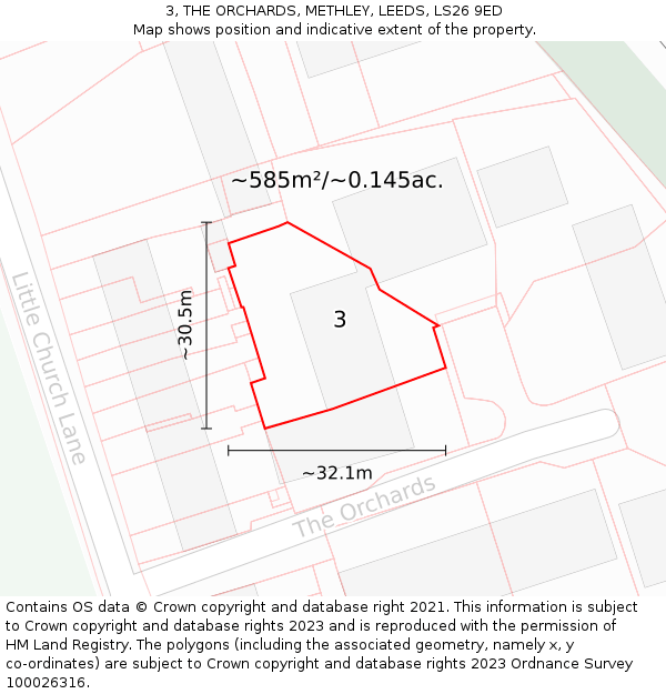 3, THE ORCHARDS, METHLEY, LEEDS, LS26 9ED: Plot and title map