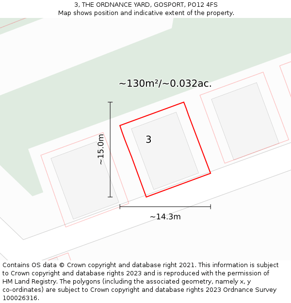 3, THE ORDNANCE YARD, GOSPORT, PO12 4FS: Plot and title map