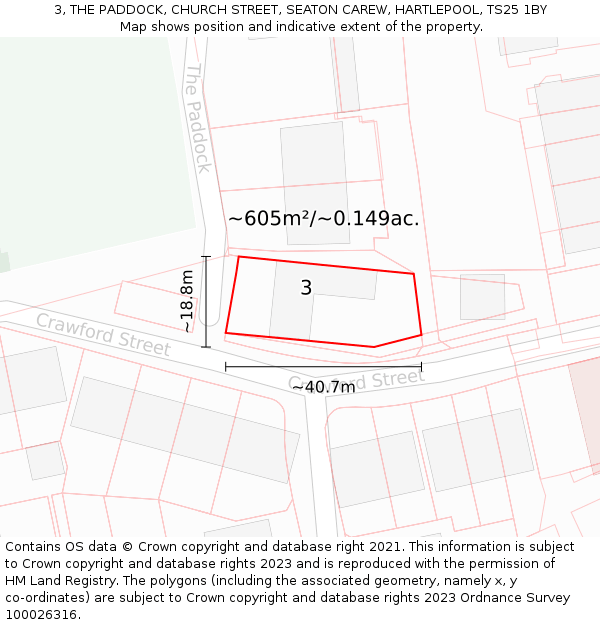 3, THE PADDOCK, CHURCH STREET, SEATON CAREW, HARTLEPOOL, TS25 1BY: Plot and title map