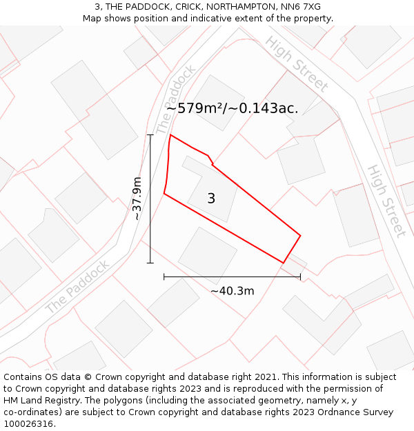 3, THE PADDOCK, CRICK, NORTHAMPTON, NN6 7XG: Plot and title map