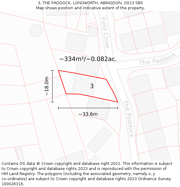 3, THE PADDOCK, LONGWORTH, ABINGDON, OX13 5BX: Plot and title map