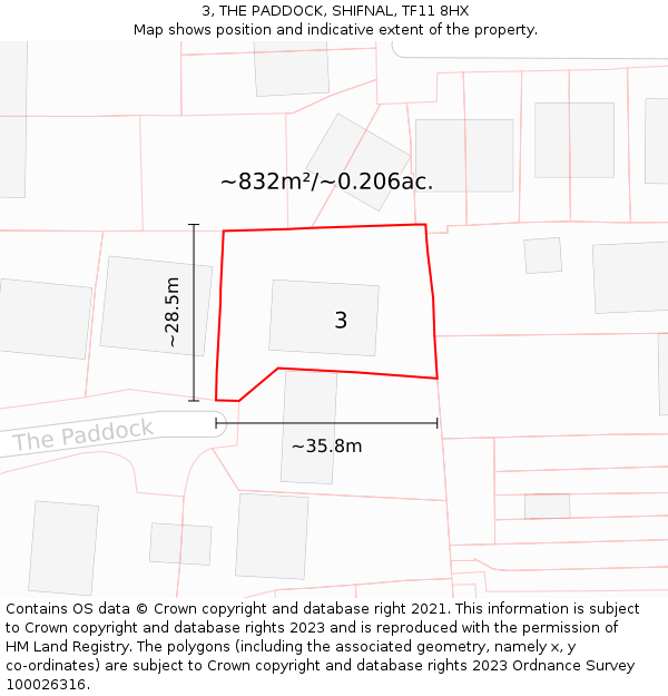 3, THE PADDOCK, SHIFNAL, TF11 8HX: Plot and title map