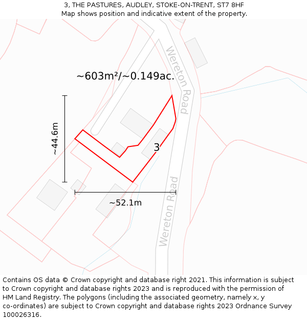 3, THE PASTURES, AUDLEY, STOKE-ON-TRENT, ST7 8HF: Plot and title map