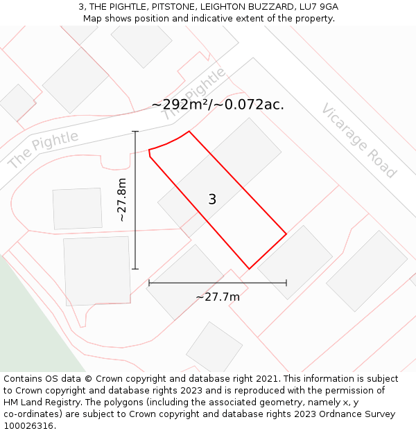 3, THE PIGHTLE, PITSTONE, LEIGHTON BUZZARD, LU7 9GA: Plot and title map