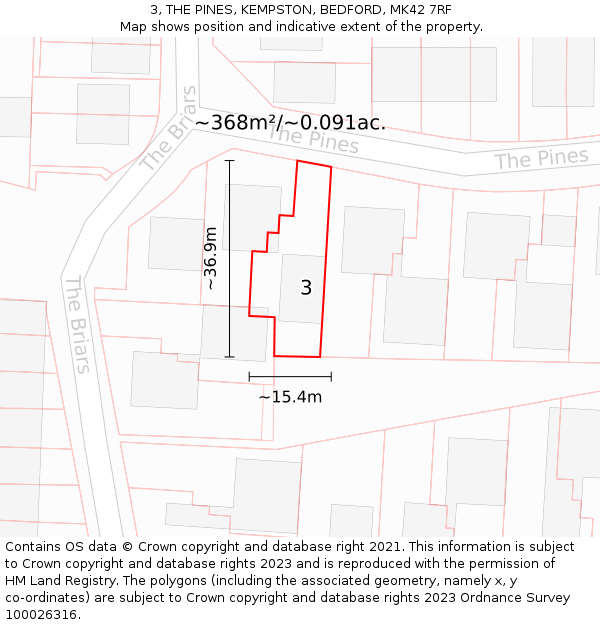 3, THE PINES, KEMPSTON, BEDFORD, MK42 7RF: Plot and title map