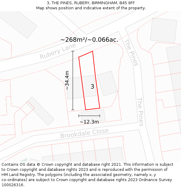 3, THE PINES, RUBERY, BIRMINGHAM, B45 9FF: Plot and title map