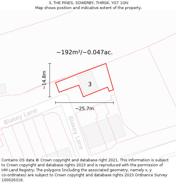 3, THE PINES, SOWERBY, THIRSK, YO7 1GN: Plot and title map