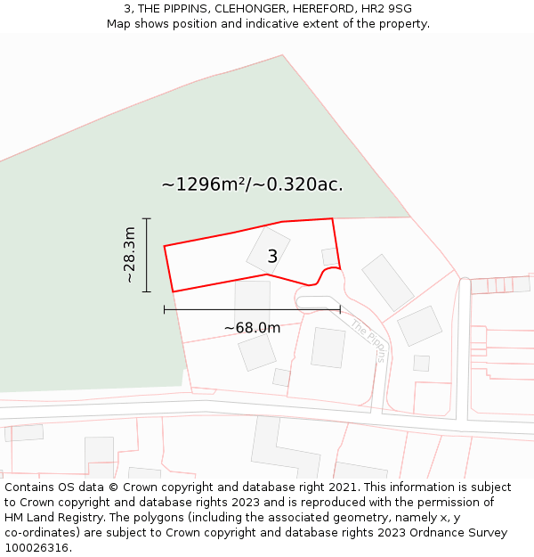 3, THE PIPPINS, CLEHONGER, HEREFORD, HR2 9SG: Plot and title map