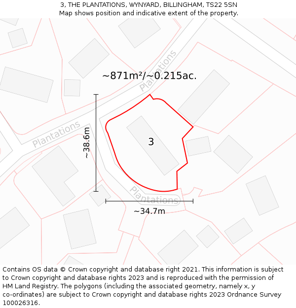 3, THE PLANTATIONS, WYNYARD, BILLINGHAM, TS22 5SN: Plot and title map