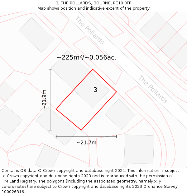 3, THE POLLARDS, BOURNE, PE10 0FR: Plot and title map