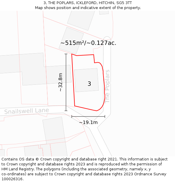 3, THE POPLARS, ICKLEFORD, HITCHIN, SG5 3TT: Plot and title map