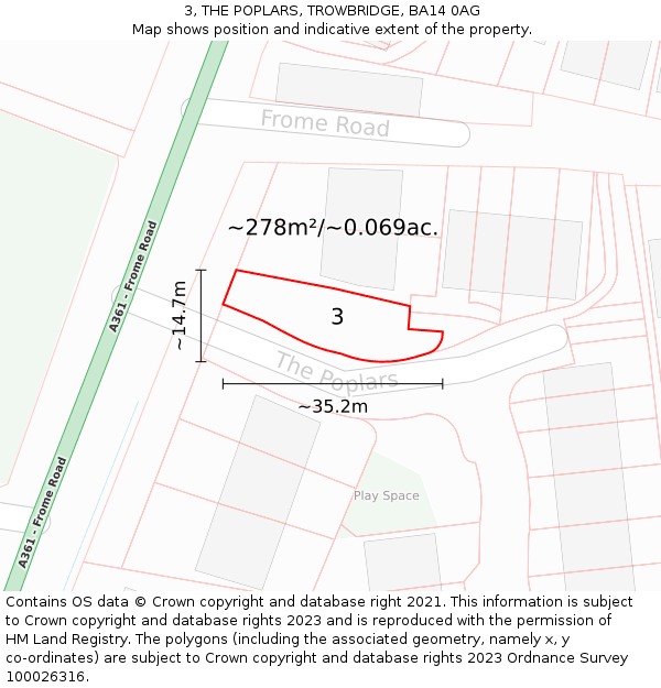 3, THE POPLARS, TROWBRIDGE, BA14 0AG: Plot and title map