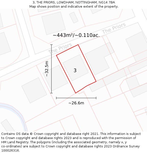 3, THE PRIORS, LOWDHAM, NOTTINGHAM, NG14 7BA: Plot and title map