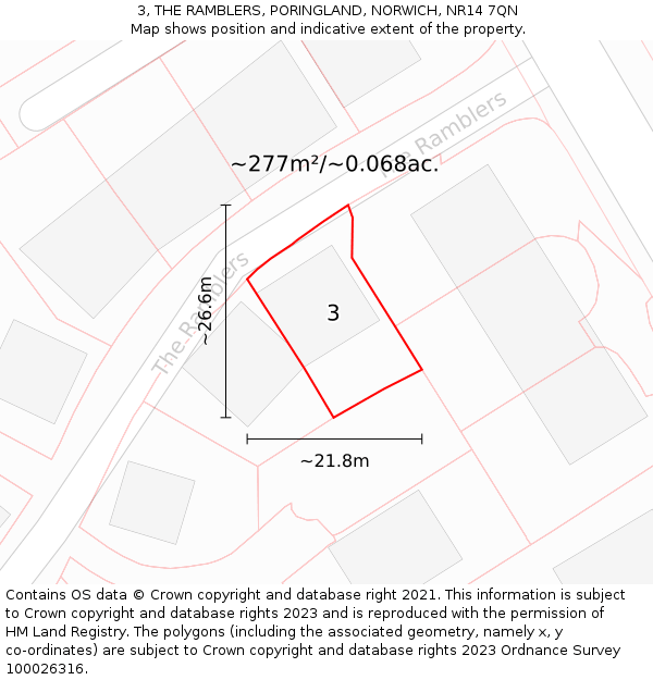 3, THE RAMBLERS, PORINGLAND, NORWICH, NR14 7QN: Plot and title map