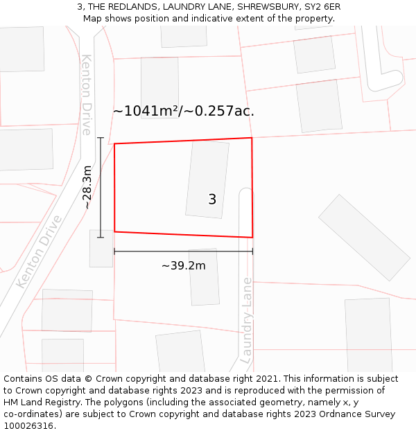 3, THE REDLANDS, LAUNDRY LANE, SHREWSBURY, SY2 6ER: Plot and title map