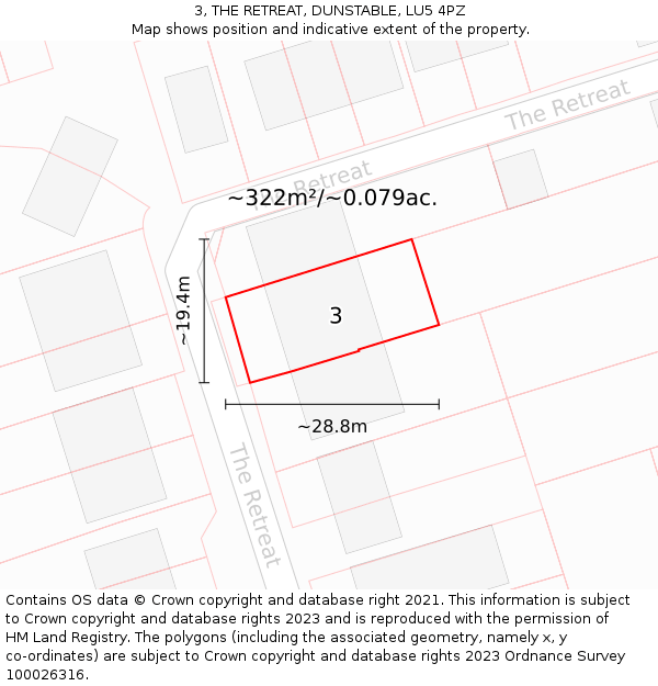 3, THE RETREAT, DUNSTABLE, LU5 4PZ: Plot and title map