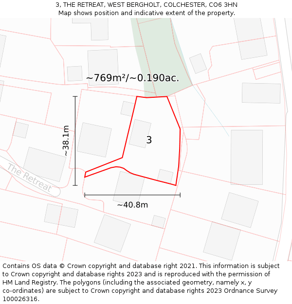 3, THE RETREAT, WEST BERGHOLT, COLCHESTER, CO6 3HN: Plot and title map