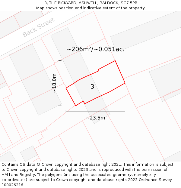 3, THE RICKYARD, ASHWELL, BALDOCK, SG7 5PR: Plot and title map