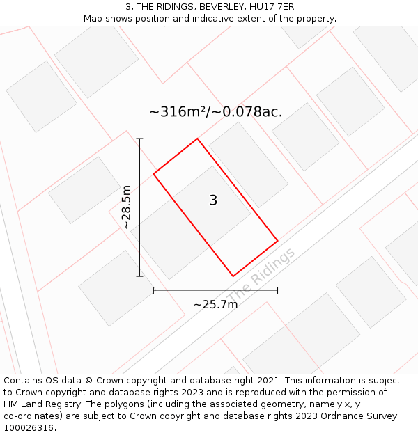 3, THE RIDINGS, BEVERLEY, HU17 7ER: Plot and title map