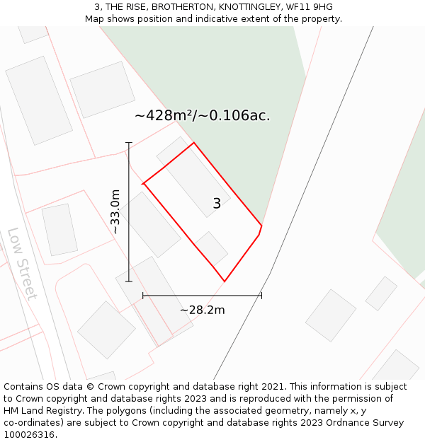 3, THE RISE, BROTHERTON, KNOTTINGLEY, WF11 9HG: Plot and title map