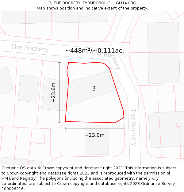 3, THE ROCKERY, FARNBOROUGH, GU14 0RG: Plot and title map