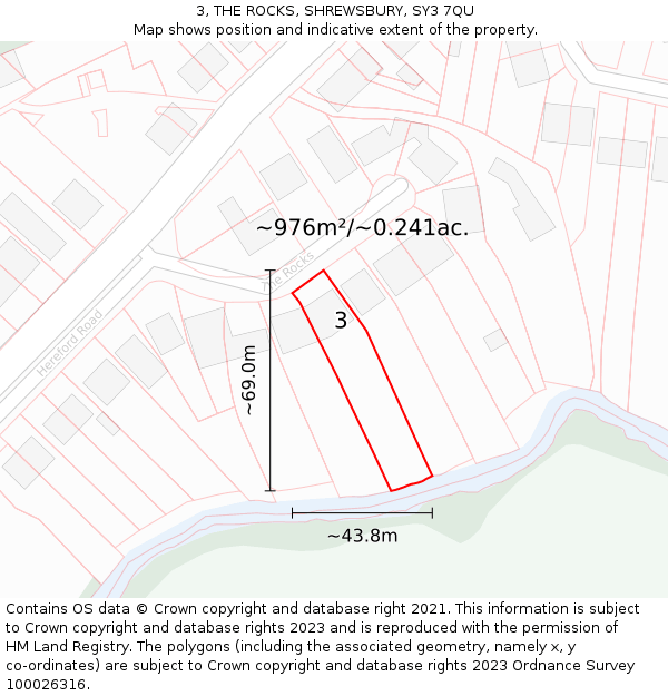 3, THE ROCKS, SHREWSBURY, SY3 7QU: Plot and title map