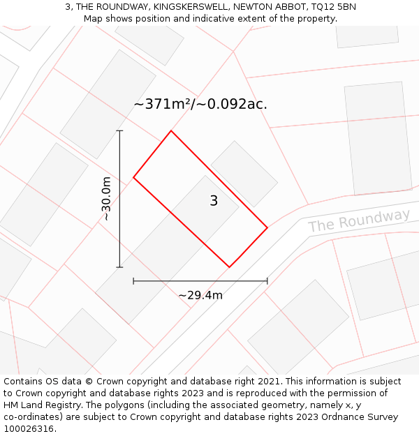 3, THE ROUNDWAY, KINGSKERSWELL, NEWTON ABBOT, TQ12 5BN: Plot and title map