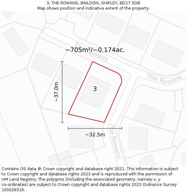 3, THE ROWANS, BAILDON, SHIPLEY, BD17 5DB: Plot and title map
