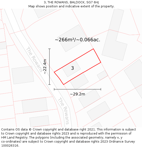 3, THE ROWANS, BALDOCK, SG7 6HJ: Plot and title map