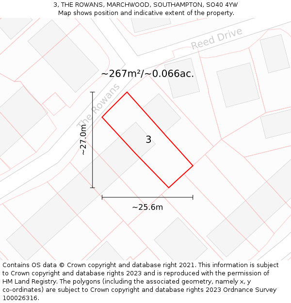 3, THE ROWANS, MARCHWOOD, SOUTHAMPTON, SO40 4YW: Plot and title map