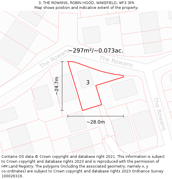 3, THE ROWANS, ROBIN HOOD, WAKEFIELD, WF3 3FA: Plot and title map