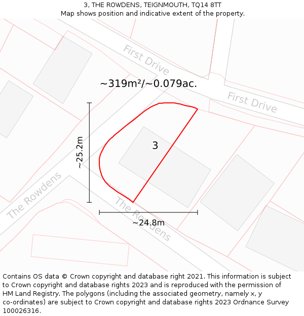 3, THE ROWDENS, TEIGNMOUTH, TQ14 8TT: Plot and title map