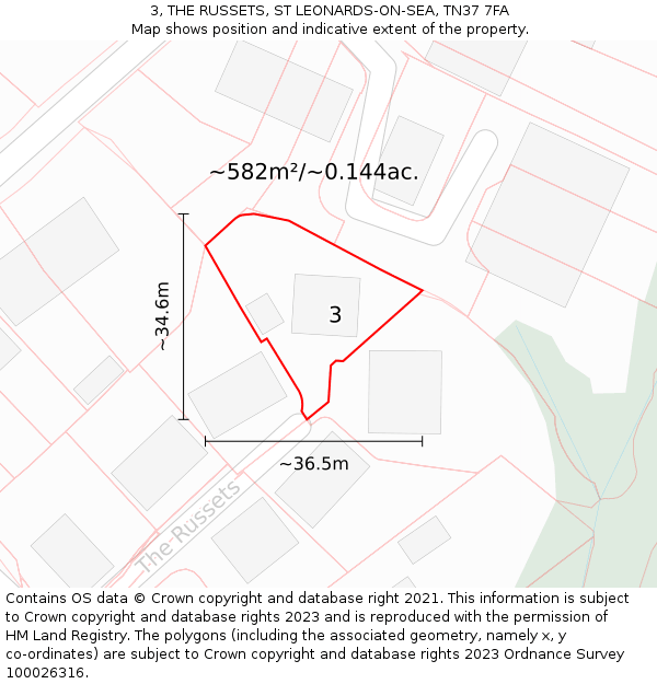 3, THE RUSSETS, ST LEONARDS-ON-SEA, TN37 7FA: Plot and title map