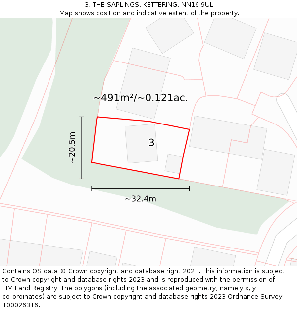 3, THE SAPLINGS, KETTERING, NN16 9UL: Plot and title map