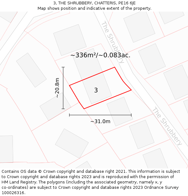 3, THE SHRUBBERY, CHATTERIS, PE16 6JE: Plot and title map