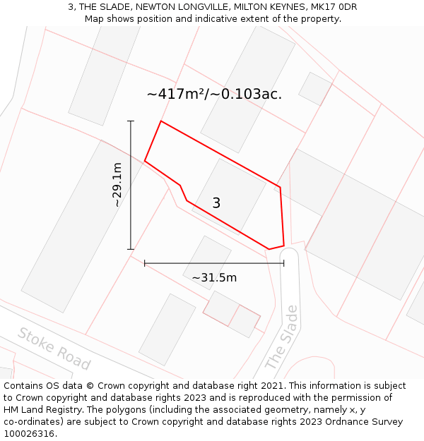 3, THE SLADE, NEWTON LONGVILLE, MILTON KEYNES, MK17 0DR: Plot and title map