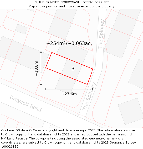 3, THE SPINNEY, BORROWASH, DERBY, DE72 3FT: Plot and title map
