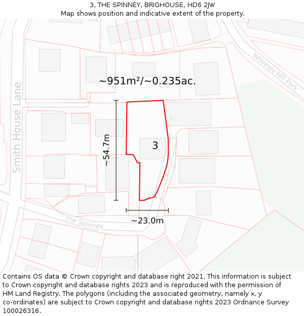 3, THE SPINNEY, BRIGHOUSE, HD6 2JW: Plot and title map