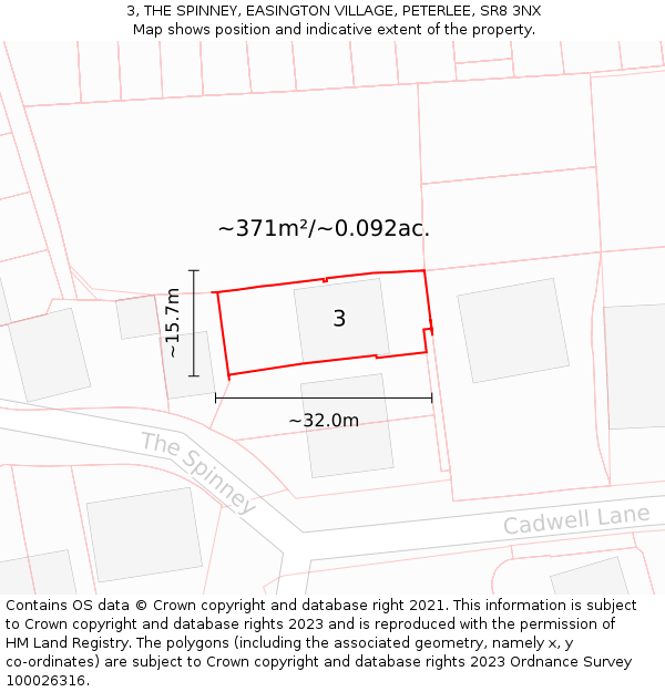 3, THE SPINNEY, EASINGTON VILLAGE, PETERLEE, SR8 3NX: Plot and title map