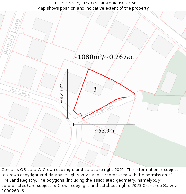 3, THE SPINNEY, ELSTON, NEWARK, NG23 5PE: Plot and title map