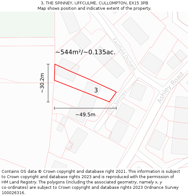 3, THE SPINNEY, UFFCULME, CULLOMPTON, EX15 3PB: Plot and title map