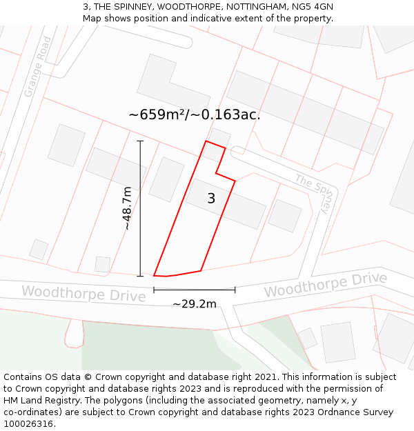 3, THE SPINNEY, WOODTHORPE, NOTTINGHAM, NG5 4GN: Plot and title map