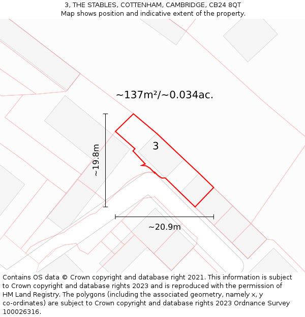 3, THE STABLES, COTTENHAM, CAMBRIDGE, CB24 8QT: Plot and title map