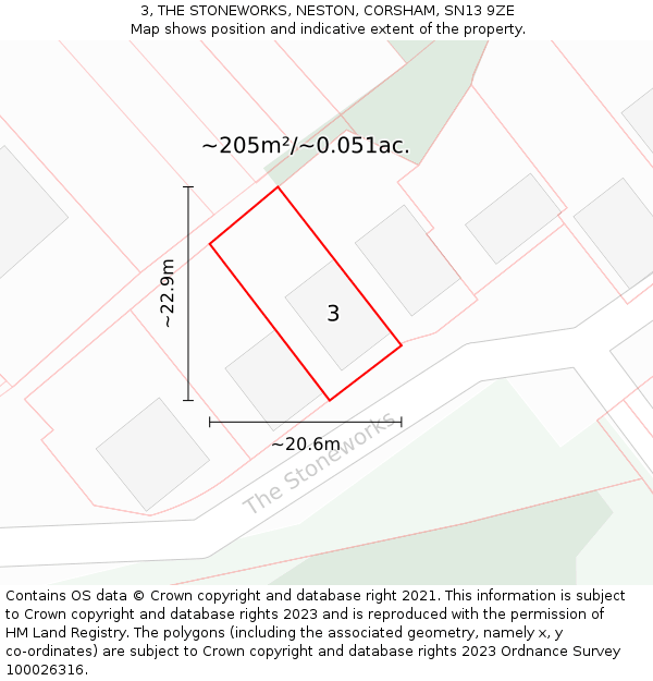 3, THE STONEWORKS, NESTON, CORSHAM, SN13 9ZE: Plot and title map